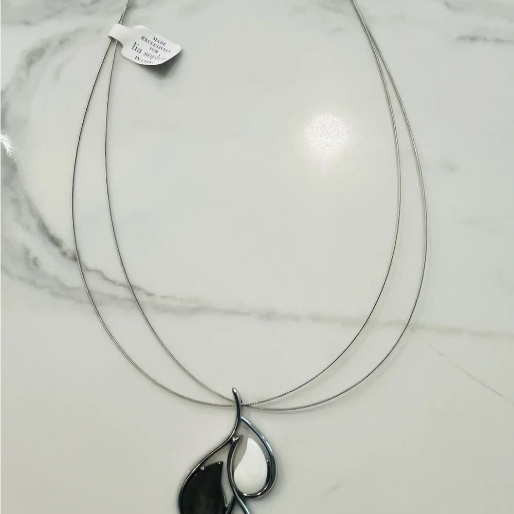 Lia Sophia Tear Drop Two Toned Silver and Black Abalone Mother of Pearl and Onyx - Picture 6 of 8